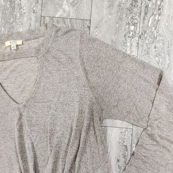 🇬🇪🍑Kori Tan Lightweight Knotted Front Long Sleeve Tunic Top Large - Picture 5 of 10